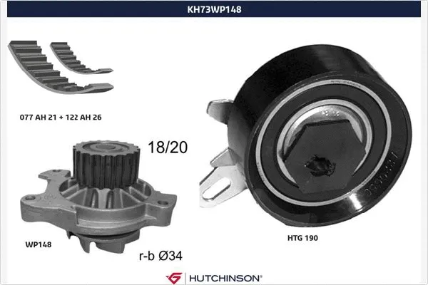 Pompe à eau + kit de courroie crantée HUTCHINSON KH 73WP148