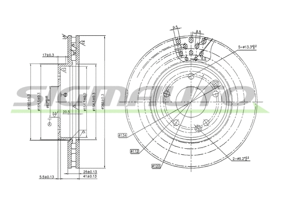 Disque de frein SIGMAUTO DBB135V