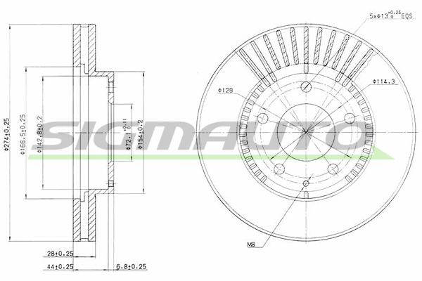 Disque de frein SIGMAUTO DBA738V