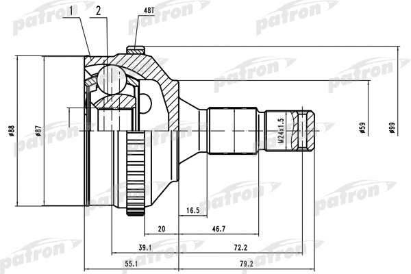 Jeu de joints, arbre de transmission PATRON PCV1569