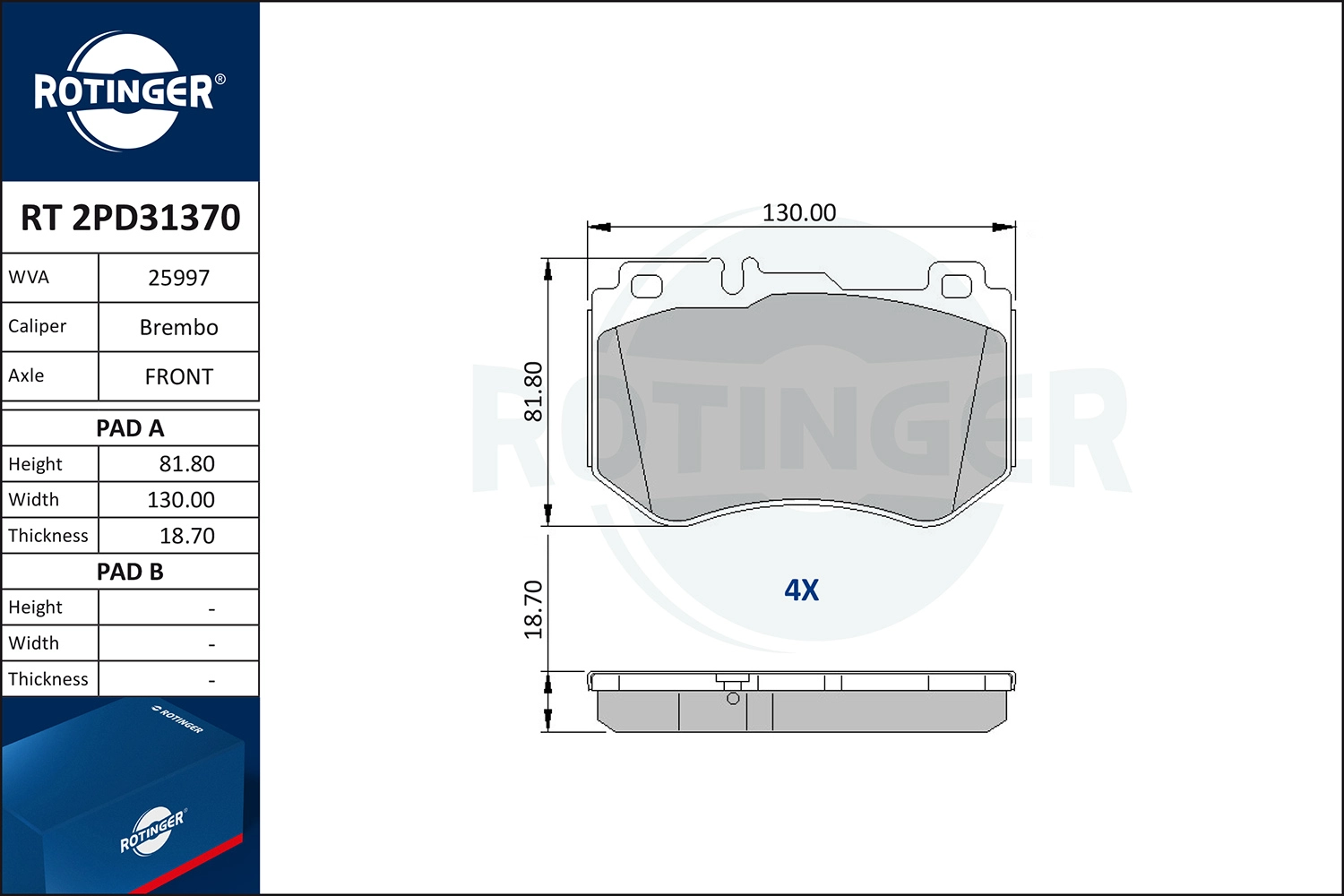 Kit de plaquettes de frein, frein à disque ROTINGER RT 2PD31370