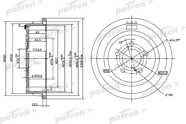 Tambour de frein PATRON PDR1003