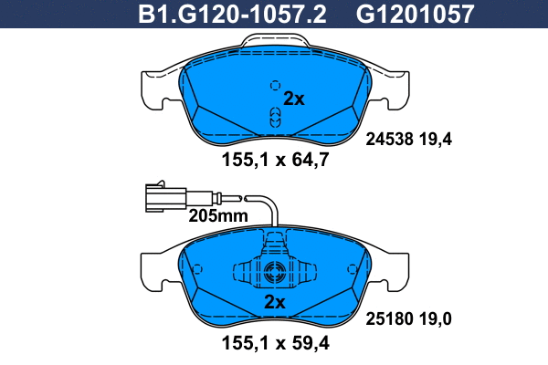 Kit de plaquettes de frein, frein à disque GALFER B1.G120-1057.2