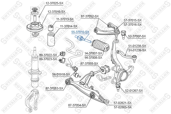 Rotule de direction intérieure, barre de connexion STELLOX 55-37010-SX