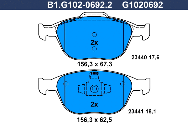 Kit de plaquettes de frein, frein à disque GALFER B1.G102-0692.2