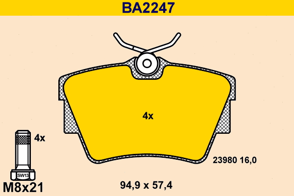 Kit de plaquettes de frein, frein à disque BARUM BA2247
