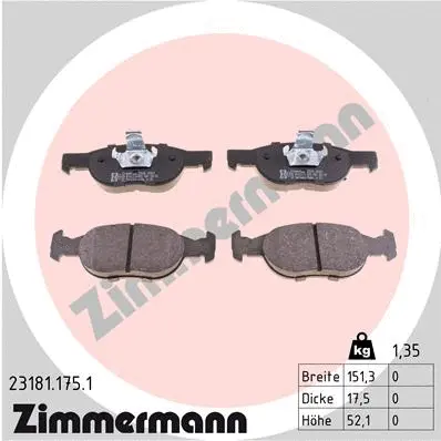 Kit de plaquettes de frein, frein à disque ZIMMERMANN 23181.175.1