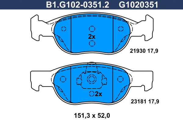 Kit de plaquettes de frein, frein à disque GALFER B1.G102-0351.2