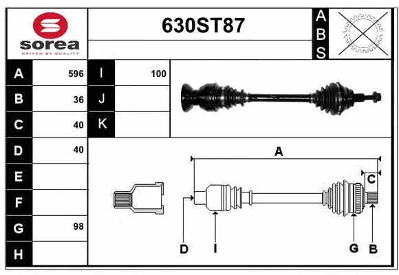 Arbre de transmission STARTCAR 630ST87