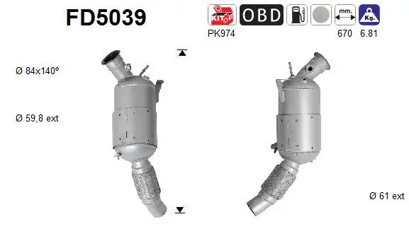 Filtre à particules / à suie, échappement AS FD5039