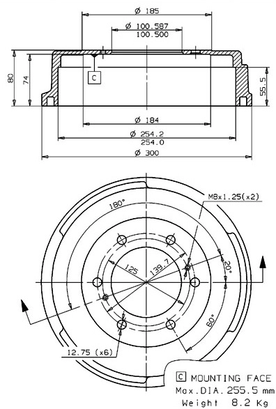 Tambour de frein VILLAR 627.0104