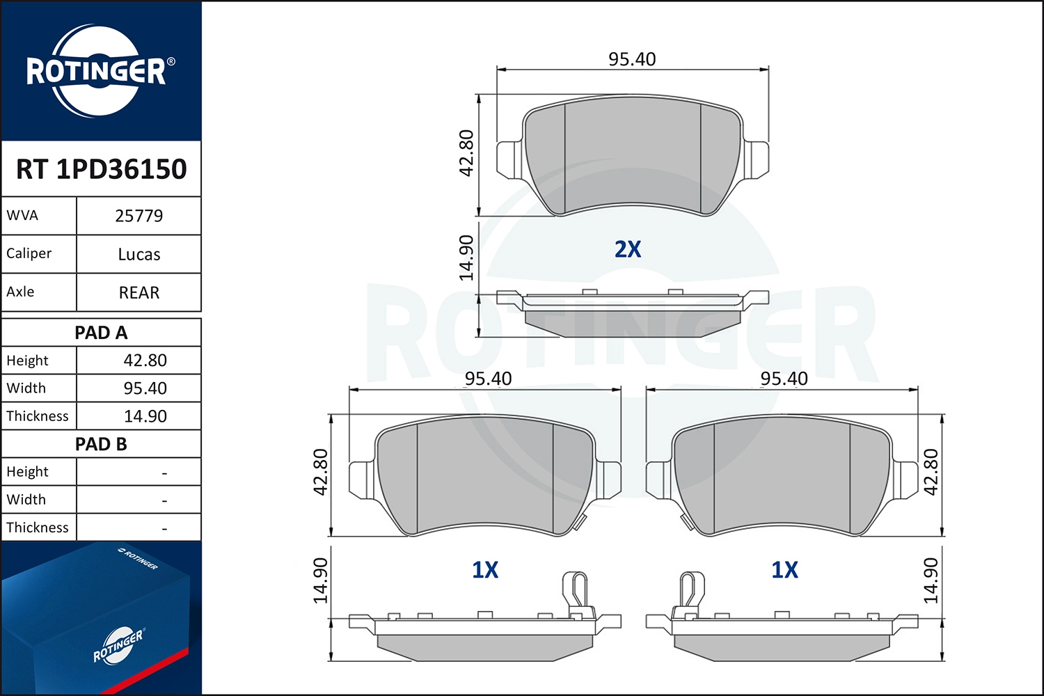 Kit de plaquettes de frein, frein à disque ROTINGER RT 1PD36150