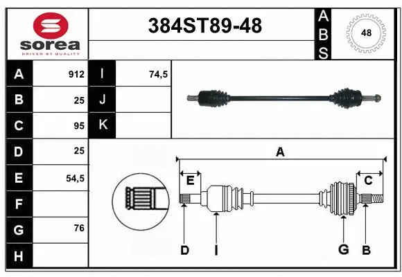 Arbre de transmission STARTCAR 384ST89-48