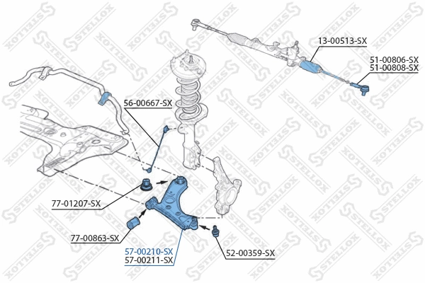 Bras de liaison, suspension de roue STELLOX 57-00210-SX