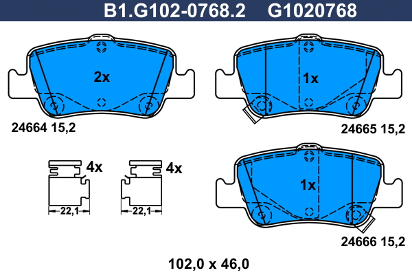 Kit de plaquettes de frein, frein à disque GALFER B1.G102-0768.2