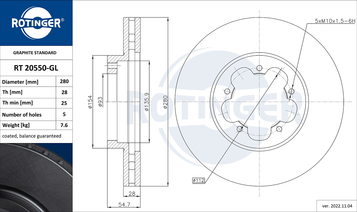 Disque de frein ROTINGER RT 20550-GL