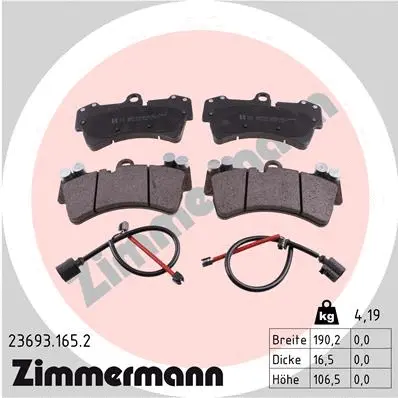 Kit de plaquettes de frein, frein à disque ZIMMERMANN 23693.165.2