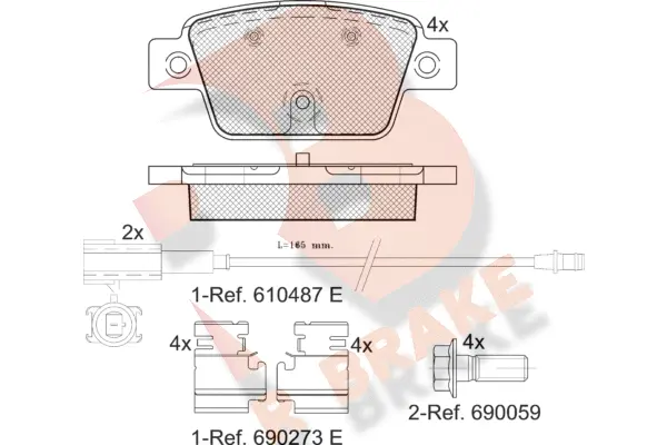 Kit de plaquettes de frein, frein à disque R BRAKE RB2043
