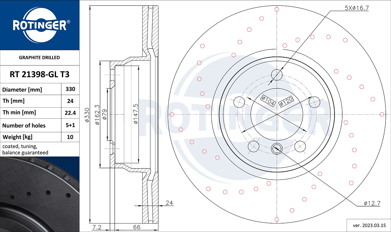 Disque de frein ROTINGER RT 21398-GL T3