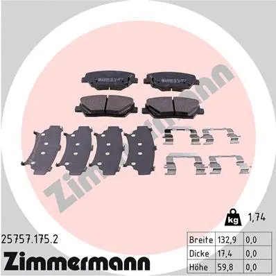 Kit de plaquettes de frein, frein à disque ZIMMERMANN 25757.175.2