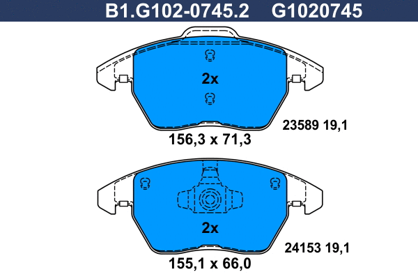 Kit de plaquettes de frein, frein à disque GALFER B1.G102-0745.2