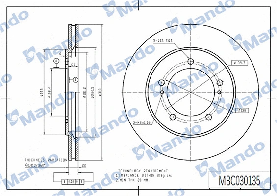 Disque de frein MANDO MBC030135