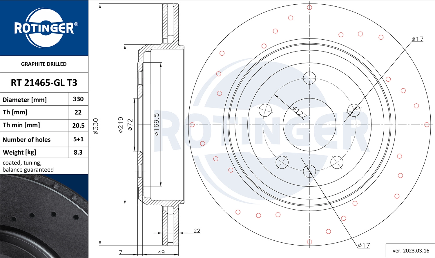 Disque de frein ROTINGER RT 21465-GL T3