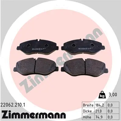 Kit de plaquettes de frein, frein à disque ZIMMERMANN 22062.210.1