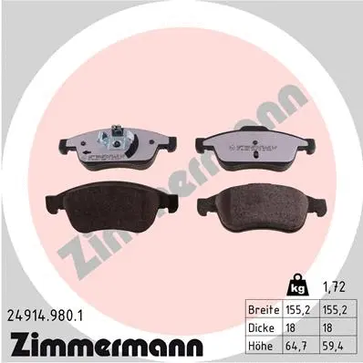 Kit de plaquettes de frein, frein à disque ZIMMERMANN 24914.980.1