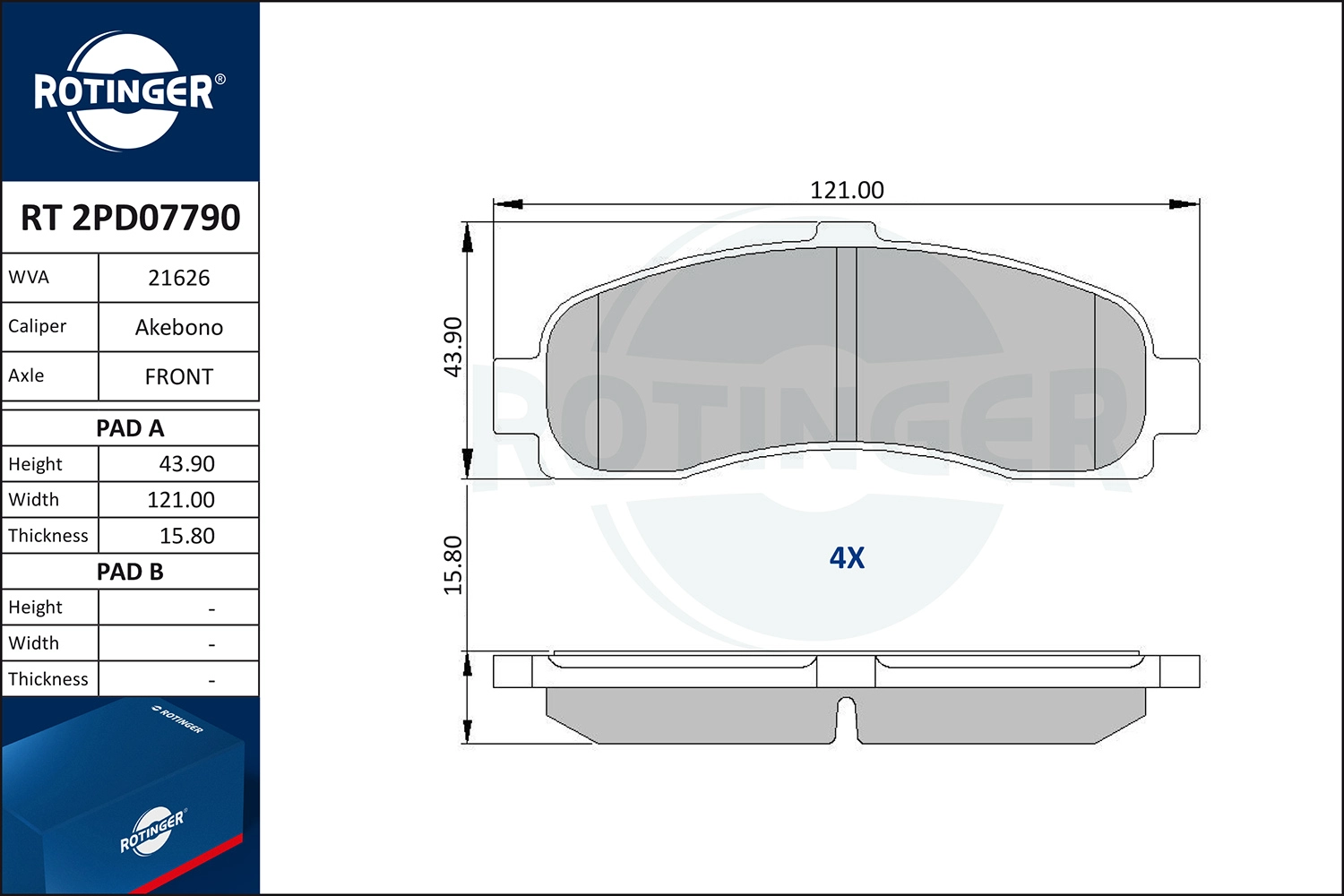 Kit de plaquettes de frein, frein à disque ROTINGER RT 2PD07790