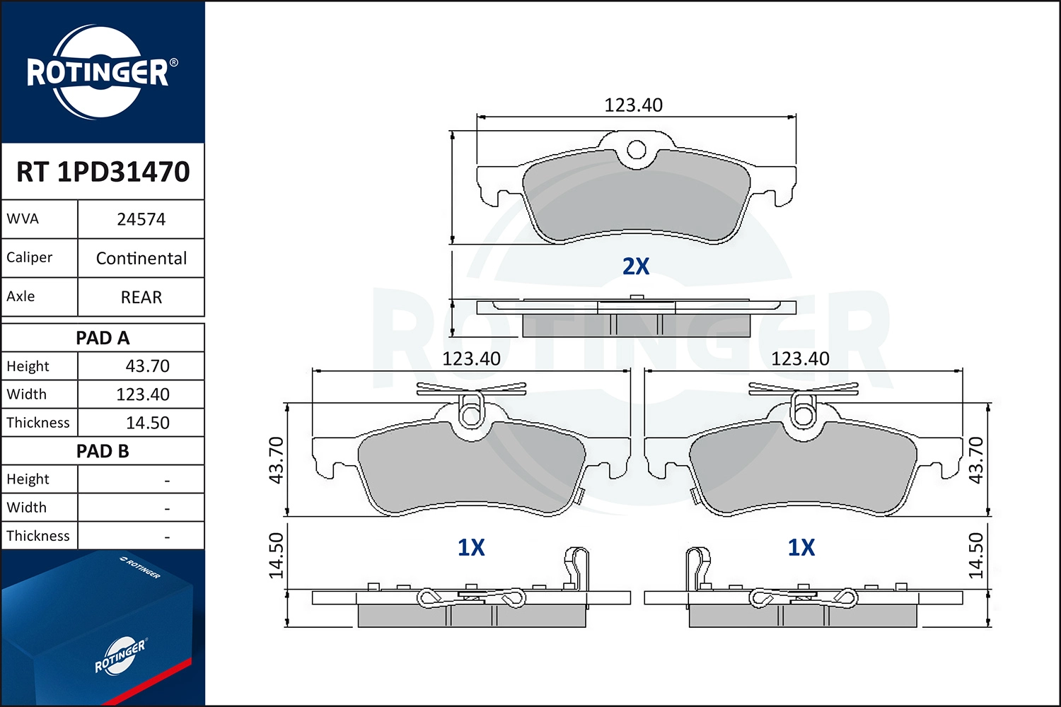 Kit de plaquettes de frein, frein à disque ROTINGER RT 1PD31470