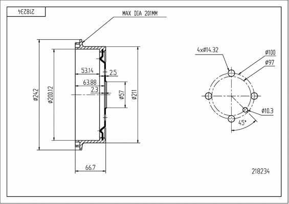 Tambour de frein HART 218 234