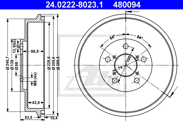 Tambour de frein ATE-APAC 24.0222-8023.1