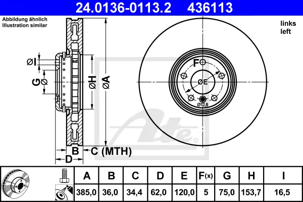 Disque de frein ATE-APAC 24.0136-0113.2
