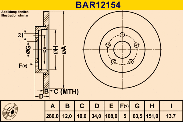 Disque de frein BARUM BAR12154