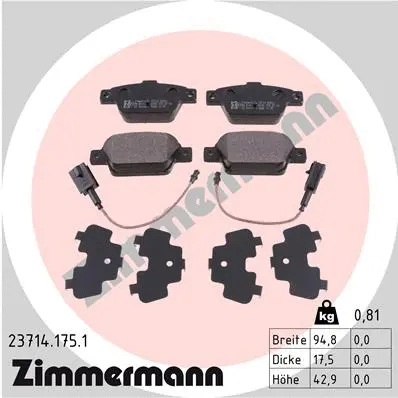 Kit de plaquettes de frein, frein à disque ZIMMERMANN 23714.175.1