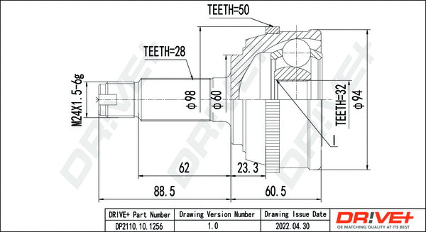 Jeu de joints, arbre de transmission Dr!ve+ DP2110.10.1256