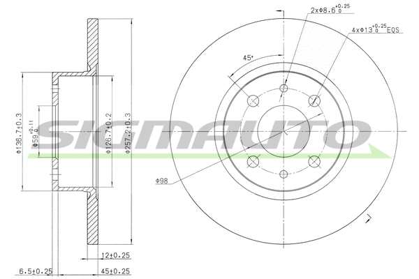 Disque de frein SIGMAUTO DBA068S