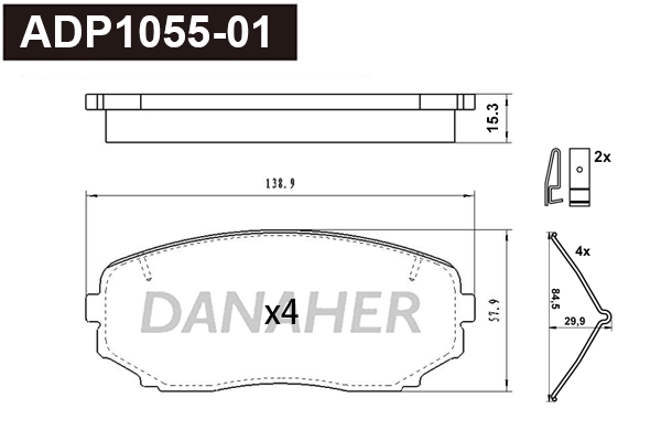 Kit de plaquettes de frein, frein à disque DANAHER ADP1055-01