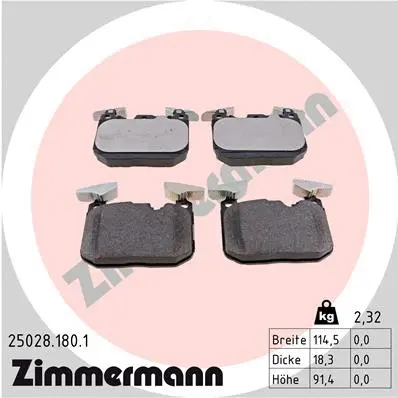 Kit de plaquettes de frein, frein à disque ZIMMERMANN 25028.180.1