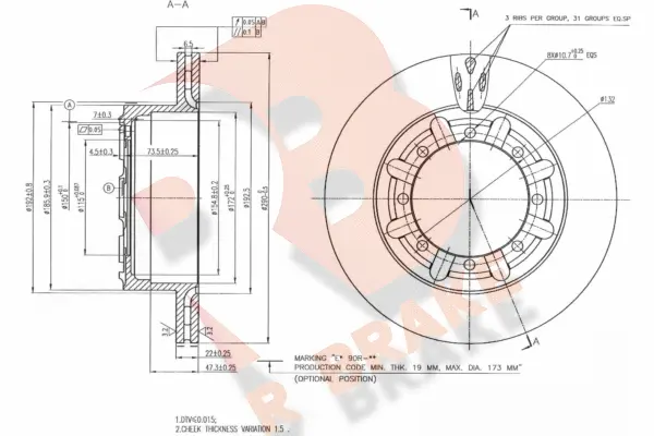 Disque de frein R BRAKE 78RBD16330