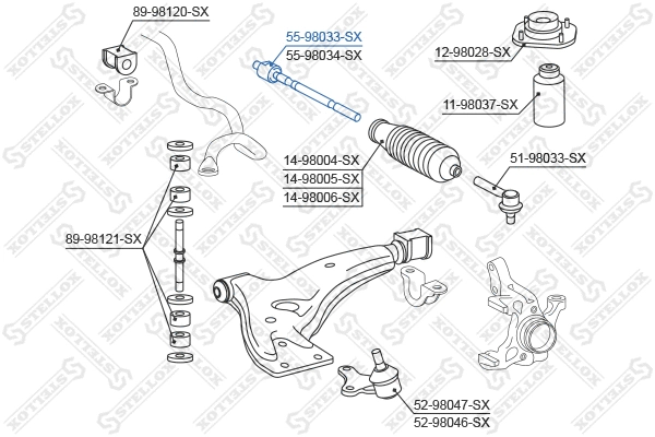 Rotule de direction intérieure, barre de connexion STELLOX 55-98033-SX