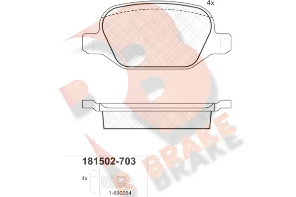 Kit de plaquettes de frein, frein à disque R BRAKE RB1502-703