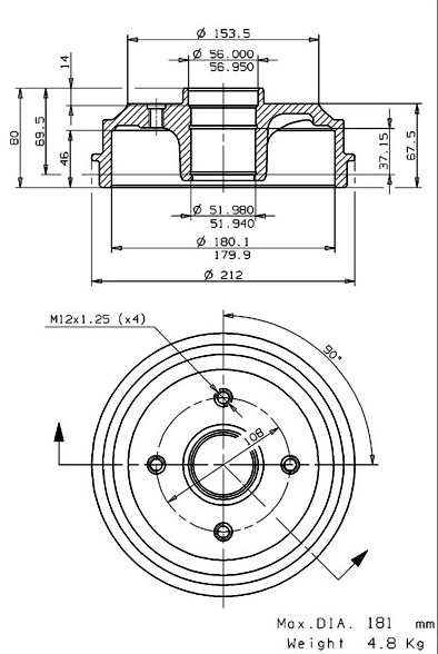 Tambour de frein VILLAR 627.0082