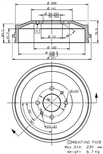 Tambour de frein VILLAR 627.0016