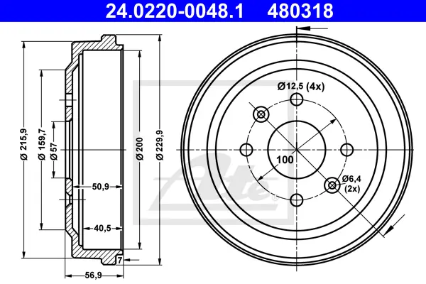 Tambour de frein ATE-APAC 24.0220-0048.1
