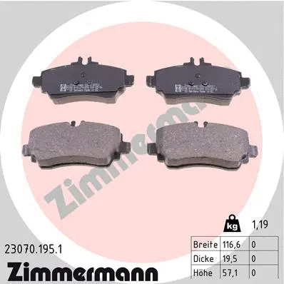 Kit de plaquettes de frein, frein à disque ZIMMERMANN 23070.195.1
