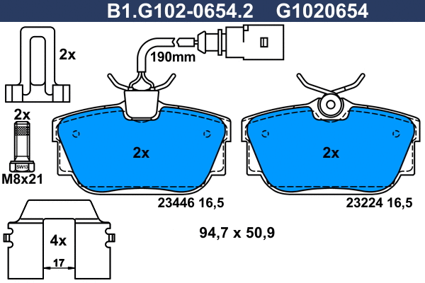 Kit de plaquettes de frein, frein à disque GALFER B1.G102-0654.2