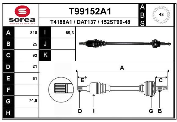 Arbre de transmission EAI T99152A1