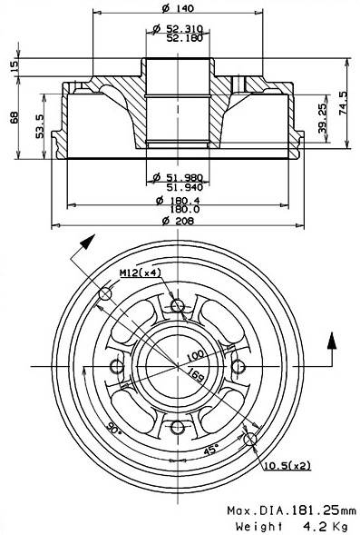 Tambour de frein VILLAR 627.0117